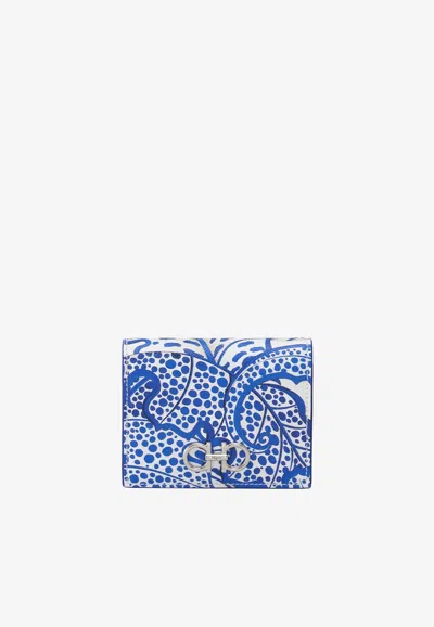 Ferragamo Gancini Printed Leather Compact Wallet In Blue