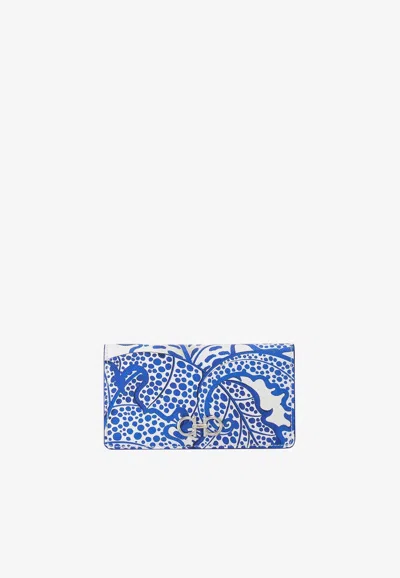 Ferragamo Gancini Printed Leather Wallet In Blue
