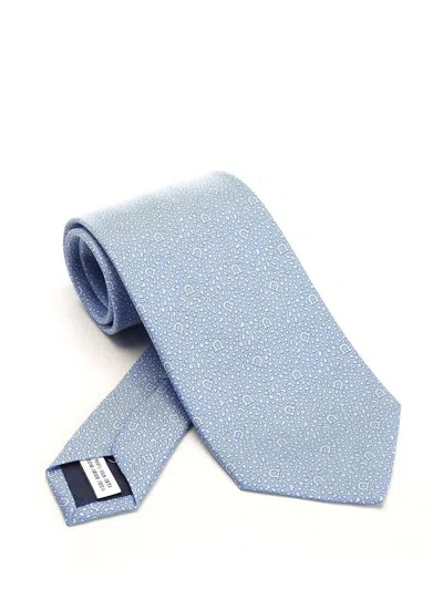 Ferragamo Gancini-printed Pointed-tip Tie In Gnawed Blue