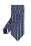 Ferragamo Interlinked Gancini Print Silk Tie In Blue/red