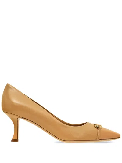 Ferragamo Bria 60 Gancini Pumps In Calf Leather In Light Camel