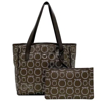 Pre-owned Ferragamo Gancini Pvc Leather Tote Bag () In Brown