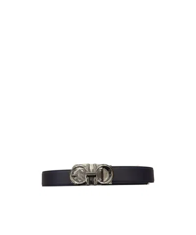 Ferragamo Gancini Reversible Adjustable Belt In Black