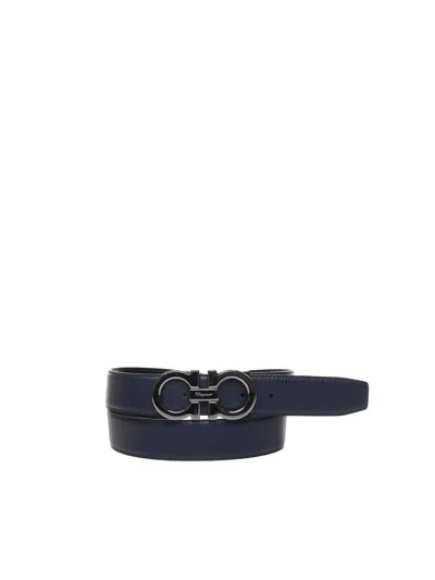 Ferragamo Gancini Reversible And Adjustable Belt In Black-blue