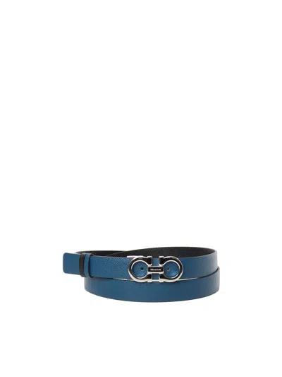 Ferragamo Gancini Reversible And Adjustable Belt In Blue