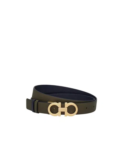 Ferragamo Gancini Reversible And Adjustable Belt In Green