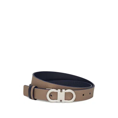 Ferragamo Gancini Reversible And Adjustable Belt In Brown