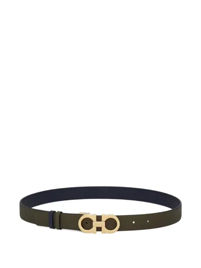 Ferragamo Gancini Leather Belt Adjustable Reversible In Brown