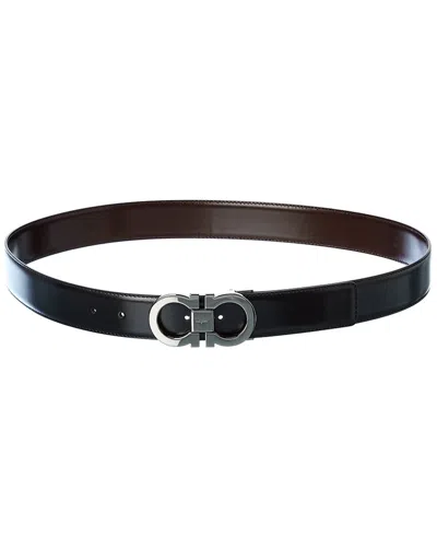 Ferragamo Gancini Reversible & Adjustable Leather Belt In Black