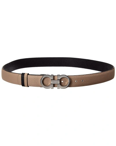 Ferragamo Gancini Reversible & Adjustable Leather Belt In Beige