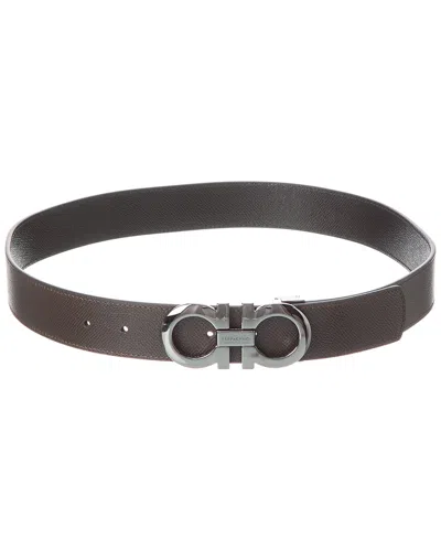 Ferragamo Reversible Textured Calfskin Belt In Black