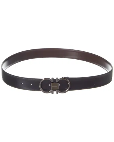Ferragamo Gancini Reversible & Adjustable Leather Belt In Black