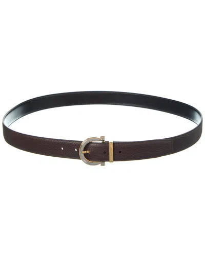 Ferragamo Gancini Reversible & Adjustable Leather Belt In Black