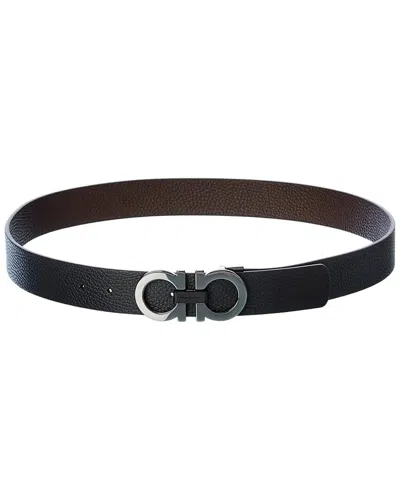 Ferragamo Gancini Reversible & Adjustable Leather Belt In Black