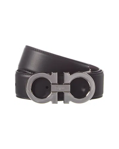 Ferragamo Gancini Reversible & Adjustable Leather Belt In Black
