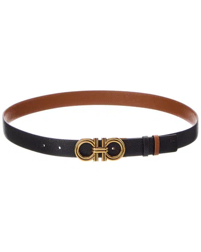 Ferragamo Gancini Reversible & Adjustable Leather Belt In Black