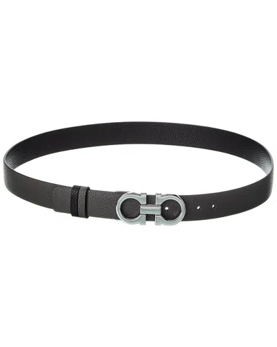 Ferragamo Gancini Reversible & Adjustable Leather Belt In Black