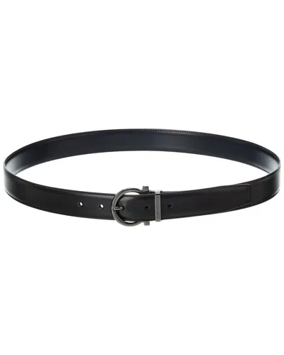 Ferragamo Gancini Reversible & Adjustable Leather Belt In Black