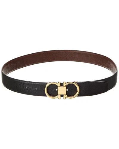Ferragamo Gancini Reversible & Adjustable Leather Belt In Black