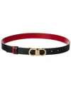 Ferragamo Reversible Leather Belt With Gold-tone Double Gancini Buckle In Black