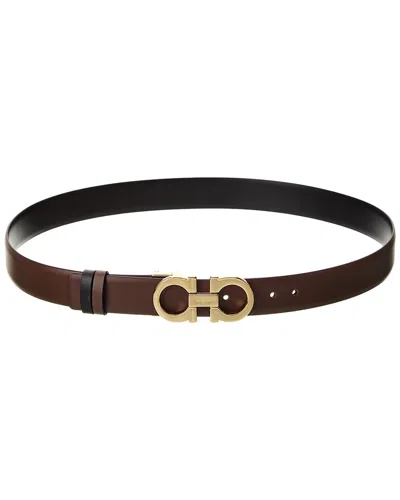 Ferragamo Gancini Reversible & Adjustable Leather Belt In Black