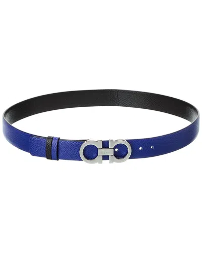 Ferragamo Gancini Reversible & Adjustable Leather Belt In Blue