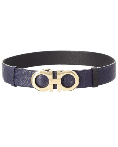 Ferragamo Gancini Reversible & Adjustable Leather Belt In Blue