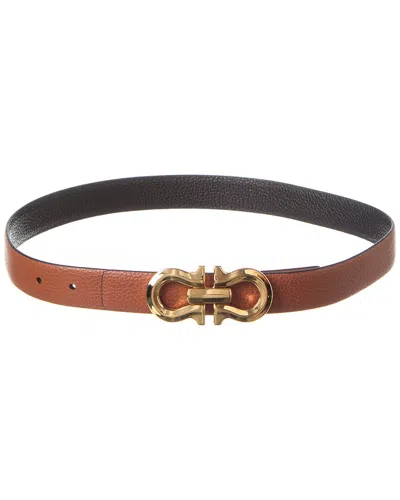 Ferragamo Gancini Reversible & Adjustable Leather Belt In Brown