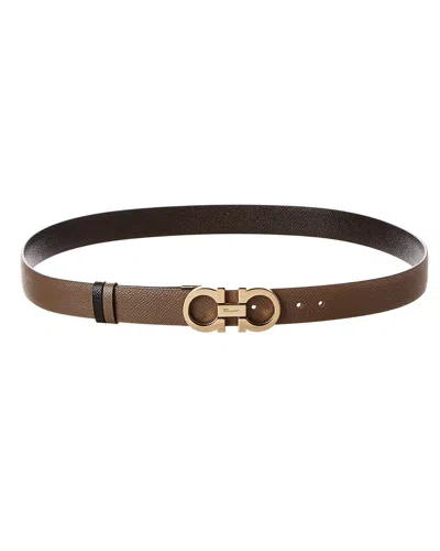 Ferragamo Gancini Reversible & Adjustable Leather Belt In Brown