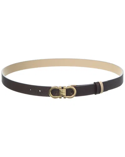 Ferragamo Gancini Reversible & Adjustable Leather Belt In Brown