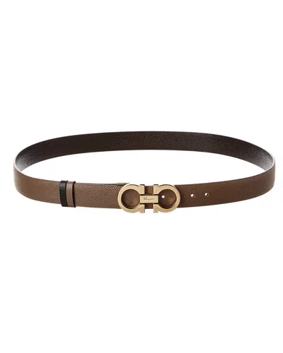 Ferragamo Gancini Reversible & Adjustable Leather Belt In Brown