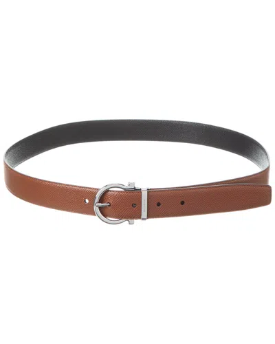 Ferragamo Gancini Reversible & Adjustable Leather Belt In Brown