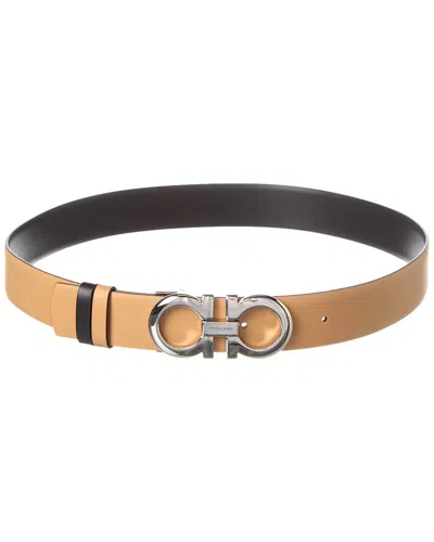 Ferragamo Gancini Reversible & Adjustable Leather Belt In Brown