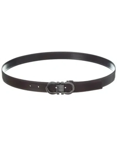 Pre-owned Ferragamo Gancini Reversible & Adjustable Leather Belt Men's Brown 115