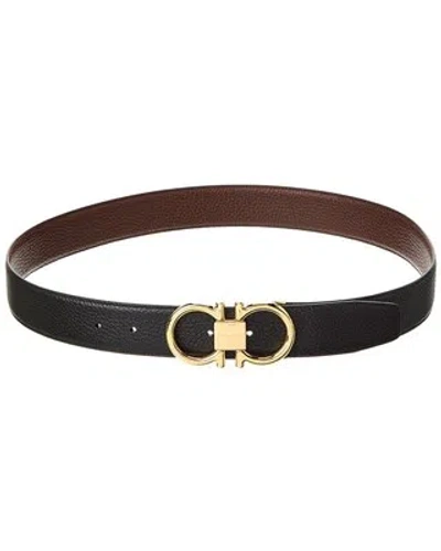 Pre-owned Ferragamo Gancini Reversible & Adjustable Leather Belt Men's In Black