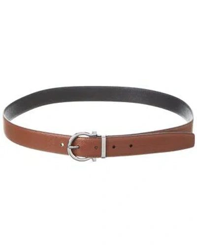Pre-owned Ferragamo Gancini Reversible & Adjustable Leather Belt Men's In Brown