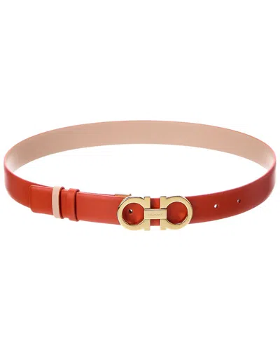 Ferragamo Gancini Reversible & Adjustable Leather Belt In Orange