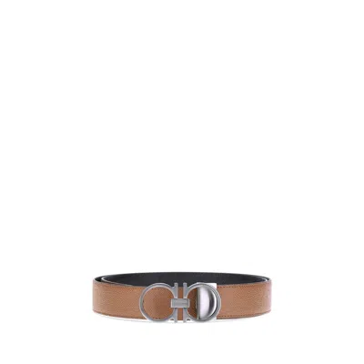 Ferragamo Gancini Reversible Belt In Brown