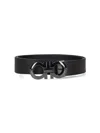 Ferragamo Hammered Leather Reversible Belt In Black