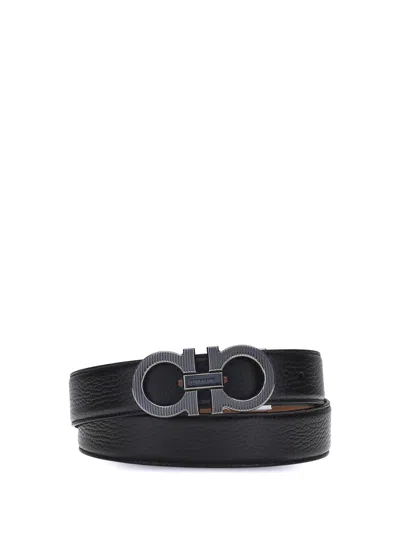 Ferragamo Gancini Reversible Belt In Black