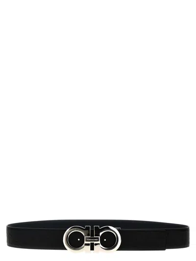 Ferragamo Reversible Belt Featuring 'gancini' Buckle In Black