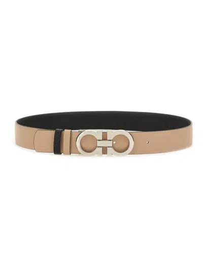 Ferragamo Gancini Reversible Belt In Beige