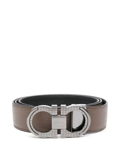 Ferragamo Gancini Reversible Belt In Black