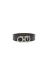 Ferragamo Black And Brown Gancini Reversible Leather Belt In Black