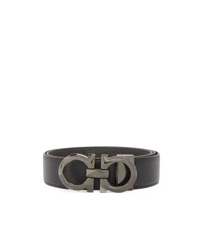 Ferragamo Gancini Leather Adjustable Belt In Black