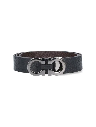 Ferragamo Gancini Reversible Belt In Black