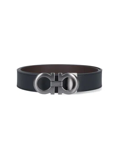 Ferragamo Gancini Reversible Belt In Black