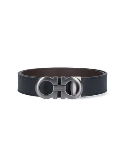 Ferragamo 'gancini' Reversible Belt In Black