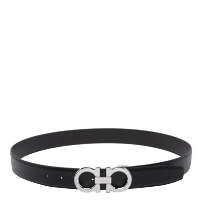 Ferragamo Gancini Reversible Belt In Black