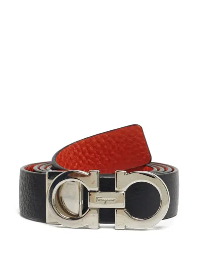 Pre-owned Ferragamo Gancini Reversible Belt In Black